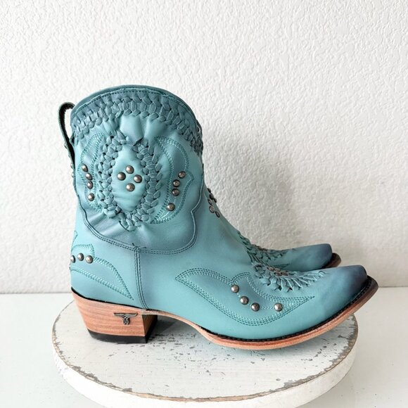 Lane COSSETTE Womens Cowboy Bootie 9.5 Turquoise Blue Cowgirl Western Short Boot - Picture 2 of 11
